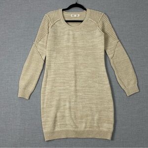 Pink Rose Long Sweater Womens Sz Medium 100% Acrylic Cream Color Long Sleeve